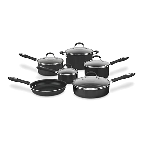 Cuisinart Advantage Nonstick Cookware Set, 11-Piece Pots and Pans Cooking Set with Aluminum Core for Quick and Even Heating, Easy Grip Handles, Dishwasher Safe, 55-11BK