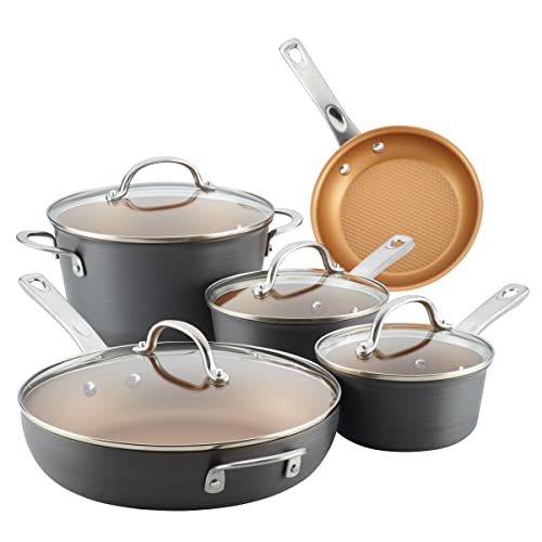 Ayesha Curry Kitchenware Ayesha Curry Home Collection Hard Anodized Nonstick Cookware Pots and Pans Set, 9 Piece, Charcoal Gray