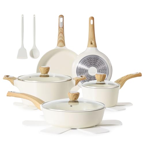 SENSARTE Ceramic Cookware Sets, Pots and Pans Set Non stick, Granite Induction Cookware, Non toxic Healthy Non Stick Kitchen Cooking Set, with Frying Pans Set, PFAS PTFE PFOA PFOS Free,14 Pcs