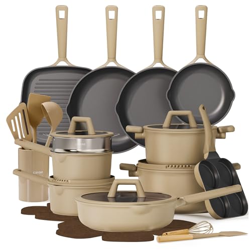 CAROTE 31PCS Pots and Pans Set, Nonstick Cookware Set Kitchen Non Stick Induction Titanium Cookware Non-toxic Granite Cooking set, PFOA Free