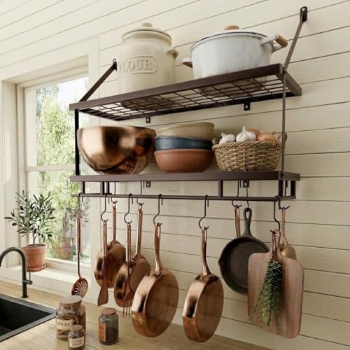 KES 30-Inch Oiled Bronze Pot Rack Wall Mounted, 2-Tier Hanging ...