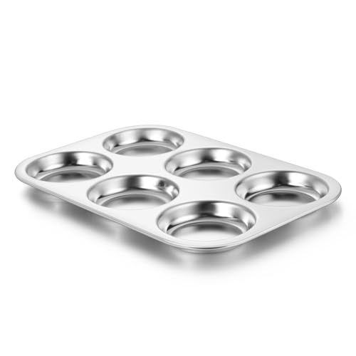 E-far Muffin Top Pan, Stainless Steel 6-Cavity Shallow Cupcake Pan ...