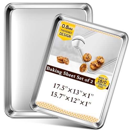 Baking Sheet Set of 2, Commercial Grade Stainless Steel Cookie ...