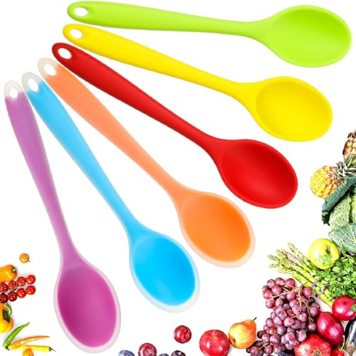Boao 6 Pieces Small Multicolored Silicone Mixing Spoons Heat Resistant ...