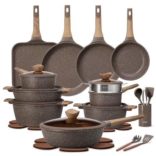 CAROTE 31pcs Pots and Pans Set Non Stick, Cookware Set Pots and Pans Induction Cook Ware, Nonstick Kitchen Cooking, PFOA Free