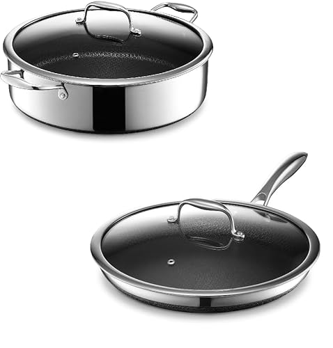 HexClad Hybrid Nonstick 4-Piece Cookware Set, 7Qt Chicken Fryer with Lid and 12" Pan with Lid, Stay-Cool Handles, Dishwasher and Oven-Safe, Induction Ready, Compatible with All Cooktops