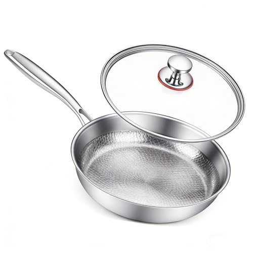 Enjoyicy Titanium Pan for Cooking - Titanium Alloy, No Coating Non-stick Titanium Cookware Frying Pan Hammered Pans Safe Durable Scratch-Resistant Compatible with All Cooktops (10.23in)