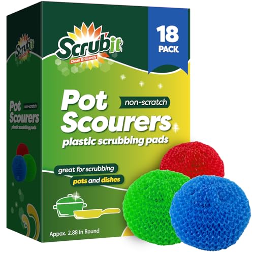 SCRUBIT 18 Round Nylon Dish Scrubber Scouring Pads - Assorted ...