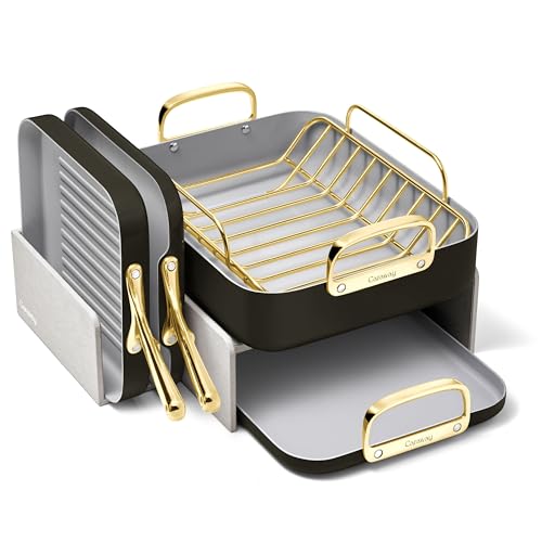 Caraway Square Cookware Set - Square Pans Set - Perfect for Griddling, Toasting, Searing, Roasting, and More - Non-Stick Ceramic Coated Pans - Non Toxic, PTFE & PFOA Free - Black