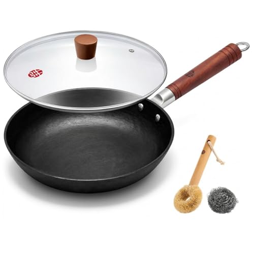 WANGYUANJI 11 Inch Cast Iron Skillet with Lid, Uncoated Frying ...