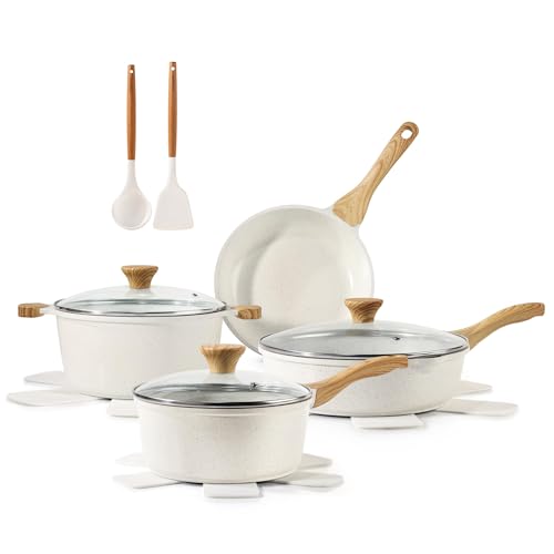 SENSARTE Set di Pentole 13 Pezzi, Antiaderente in Ceramica, Compatibile con Induzione e Gas, Include Padelle e Casseruole, con Manico Ergonomico Resistente e Lavabile in Lavastoviglie