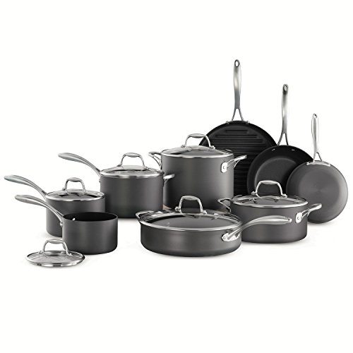 15pc Tramontina Heavy-Gauge Hard Anodized Non-Stick Cookware Set-Black