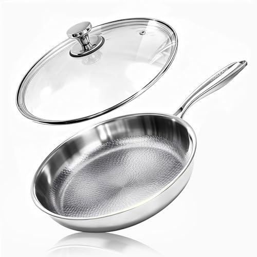 ERALEASE Titanium Pan - 12 Inch Non Stick Titanium Skillet for Cooking | Durable Scratch-Resistant Cookware, Hammered Frying Pan with Lid | Safe for Oven, Induction & All Cooktops