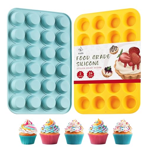 VRUIFA 2PCS Silicone Mini Muffin Pan, 24 Cups Nonstick Mini ...