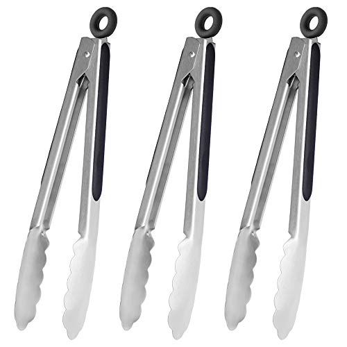 HINMAY Stainless Steel Kitchen Tongs 9-Inch Cooking Tongs, Set of ...