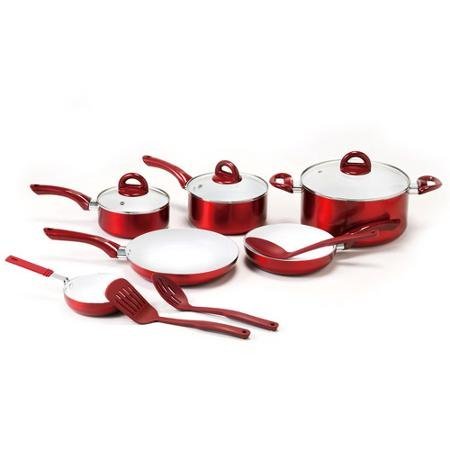 CeraPan Metallic 12 Piece Aluminum Cookware Set, Red