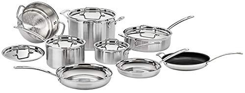 Cuisinart 13 Piece Cookware Set, MultiClad Pro Triple Ply, Silver, MCP-13N