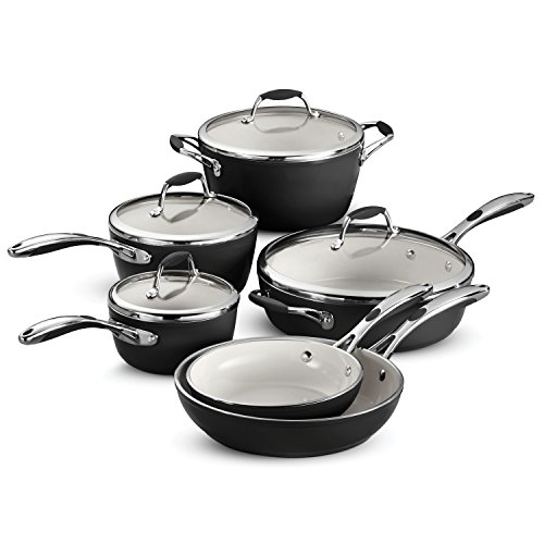 Tramontina Ceramica Deluxe 10-Piece Cookware Set with Lids, Ceramic Non Stick Pots and Pans Kitchen Set, Oven-Safe, Metallic Black