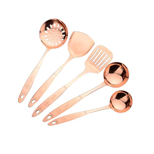 Purecopper 5-Piece Pure Copper Kitchen Cooking Utensils Set, Stylish Copper Kitchen Accessories, Cookware Set for Home or Restaurant Cooking (5)
