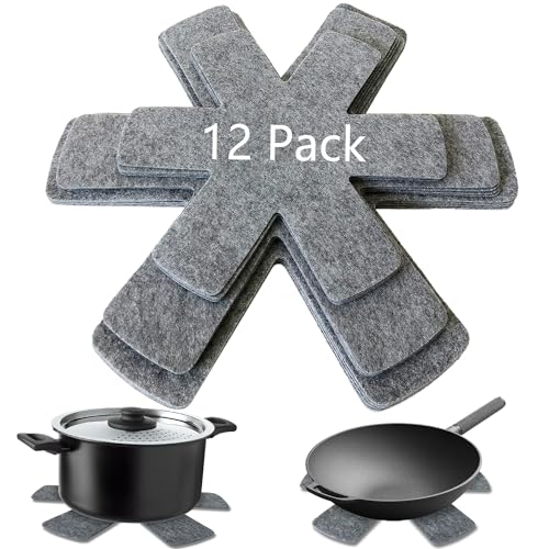ASBAYSON Pot and Pan Protectors Set of 12, 3 Different Size Larger & Thicker Pan Protectors for Stacking and Protecting Your Cookware