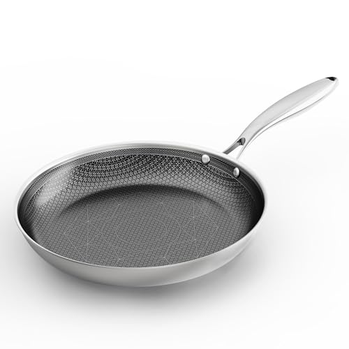 COOKER KING 10-Inch Stainless Steel Pan, Hybrid Nonstick Frying Pan, Skillet, 3-Ply Clad Cookware, Even Heat Distribution, Dishwasher & Oven Safe, with Stay-Cool Handle, Induction Compatible