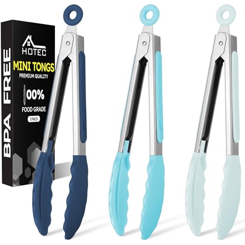 Hotec Mini Silicone Kitchen Tongs for Cooking - 7-Inch Small ...
