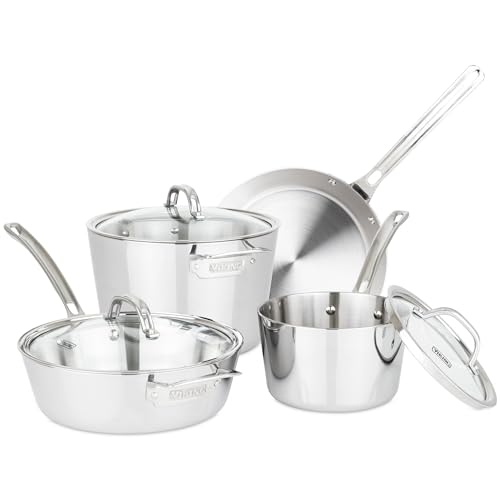 Viking Contemporary 3-Ply Pots and Pans Set, 7 Piece Stainless Steel Kitchen Cookware, Silver