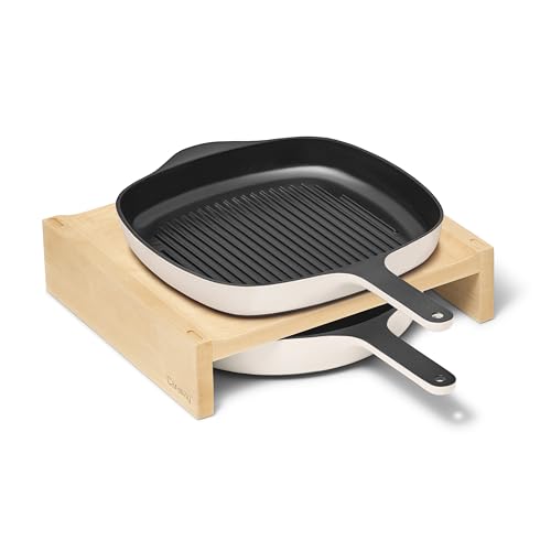 Caraway 10.5” Cast Iron Skillet & Grill Pan Duo – Enameled Cookware Set with Non-Toxic 3-Layer Enamel Coating – No Seasoning Required – Compatible with All Stovetops – Cream