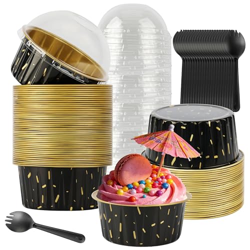 BAKINGPAK 50PCS 4OZ Cupcake Liners with Lids, Disposable Aluminum Cups ...
