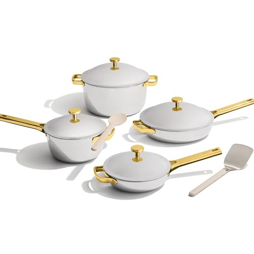 Our Place Titanium Pro Cookware Set | 10-Piece Pots and Pans Set with Always Pan Pro, Perfect Pot Pro & Minis | Non-Toxic No-Coating Nonstick | Induction & Oven-Safe up to 750°F | Gold