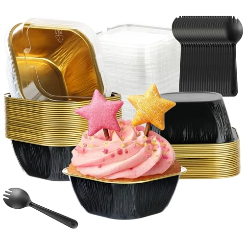 BAKINGPAK Aluminum Mini Cake Pans With Lids - 30PCS 7.8OZ ...
