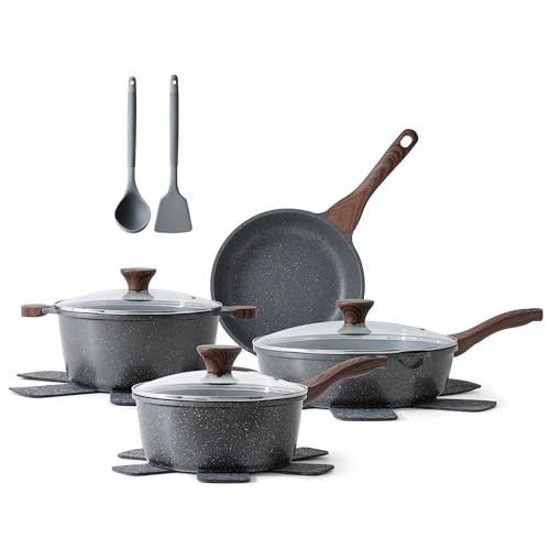 SENSARTE Nonstick Cookware Set 13-Piece, Non Stick Pots and Pans Set with Swiss Granite Coating, Healthy Kitchen Cooking Set, Stay-Cool Handles, PFOA Free