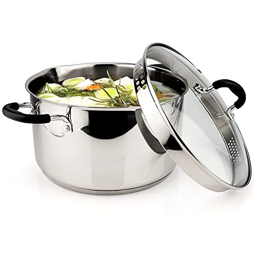 AVACRAFT Stainless Steel Stockpot with Glass Strainer Lid, 6 Quart ...