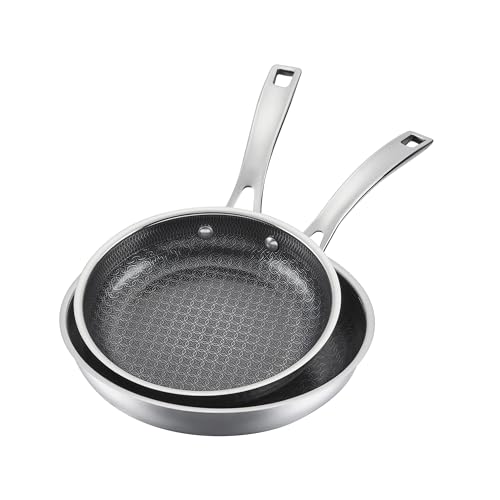 Cuisinart FusionPlus Hybrid Nonstick Stainless Steel Cookware Set, 2-Piece Skillet Cooking Set with PFAS-Free PURELYSEAR Ceramic Non Stick Technology, Scratch Proof, Cool Grip Handles, Dishwasher Safe