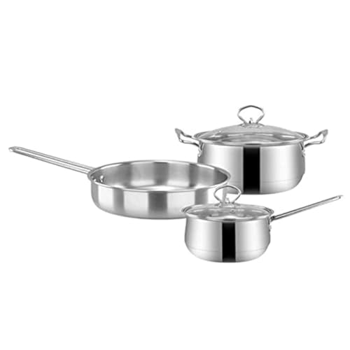 TKUS 3pcs/set Stainless Steel Cookware Set Flat Bottom Frying Pan ...