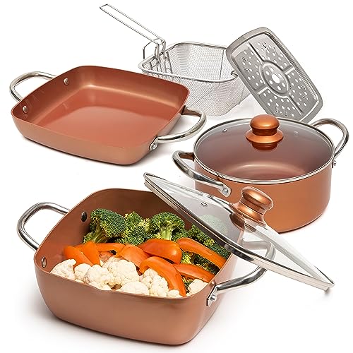 Moss & Stone 7 Pcs Copper Chef Cookware Non Stick Deep Frying Pan 9.5