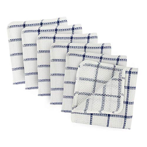 DII Scrubber Dishcloths Collection Windowpane Dishrag Set, 12x12, White/Nautical Blue ...