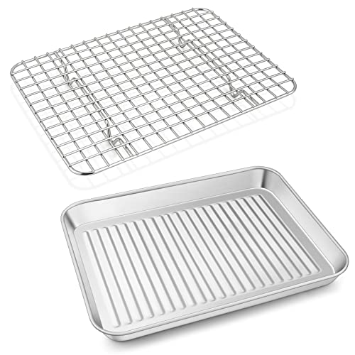 P&P CHEF Baking Oven Pan with Wire Rack, Stainless Steel ...