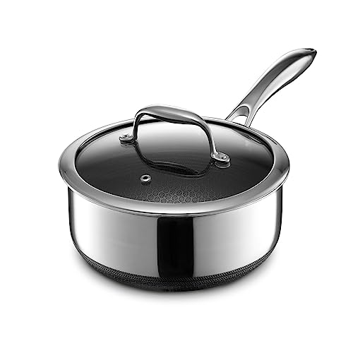 HexClad Hybrid Nonstick 3-Quart Saucepan with Tempered Glass Lid, Stay-Cool ...
