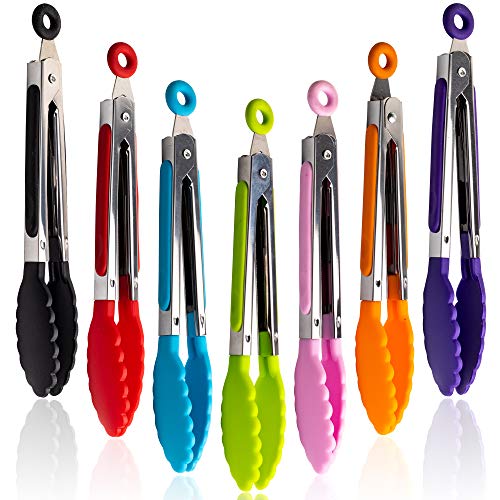 7 Pack Kitchen Tongs Set 7-Inch Color Mini Small Food ...