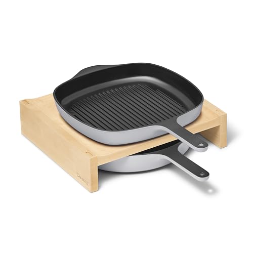 Caraway 10.5” Cast Iron Skillet & Grill Pan Duo – Enameled Cookware Set with Non-Toxic 3-Layer Enamel Coating – No Seasoning Required – Compatible with All Stovetops – Gray