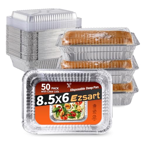 Ezsart Aluminum Pans with Clear Lids - 50 Pack 2.25LB ...