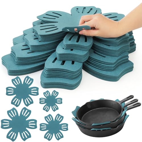 Goaste 24 Pack Pot and Pan Protectors, 4 Different Size Pans Separator, Anti-Slip Pan Dividers Pads, Felt Cookware Protector Set for Stacking and Protecting Your Cookware, Set of 24, Cyan