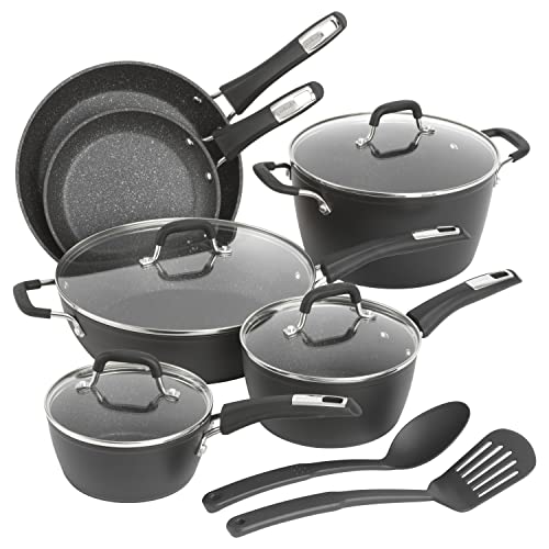 GoodCook 12-Piece Micro-Divot Nonstick Aluminum Cookware Set with Pans, Dutch Oven, Spoon and Turner
