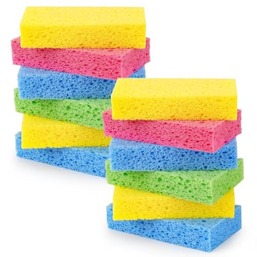 Temede 12-Count Cellulose Sponges, Non-Scratch Kitchen Sponges for Dish,Colorful Compressed ...