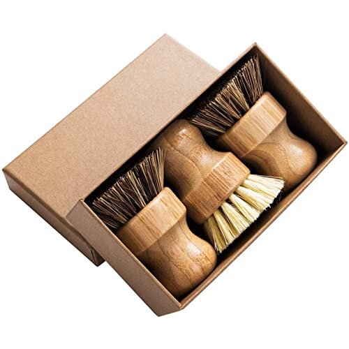Palm Pot Brush- Bamboo Round 3 Packs Mini Dish Brush ...