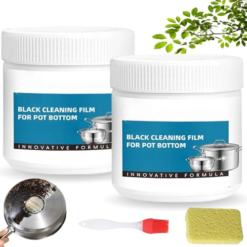 Powerful Burnt Residue Remover Paste for Cookware, Stainless Steel Scratch Remover, Black Cleaning Film for Pot Bottom, Pan Cleaner for All Cookware Material, Surface-Friendly and Scratch-Free (2pcs)