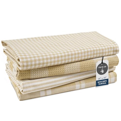 LANE LINEN Cotton Kitchen Towels Set, 4-Pack – Absorbent, Quick-Drying, ...