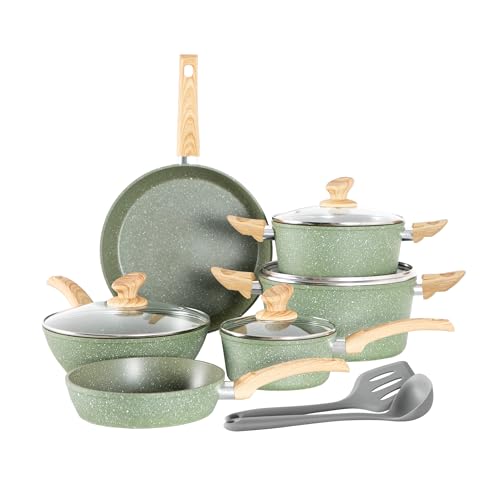 Kitchen Academy Induction Cookware Sets - 12 Piece Green Cooking ...