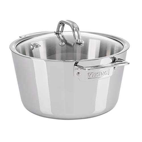 Viking Contemporary 3-Ply Dutch Oven, 5.2 Quart Stainless Steel Cookware Pot with Glass Lid, Dishwasher and Oven Safe, Induction Ready, Silver